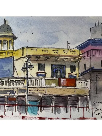 A watercolor sketch done opposite the Townhall in Chandni Chowk with my sketching group. It's always a challenge to sketch in such a busy place, but being with a group makes it comfortable and fun.