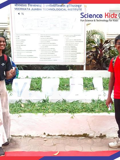 Our talented student innovators at the entrance of VJTI, ready to showcase their projects at the prestigious Technovanza tech fest.