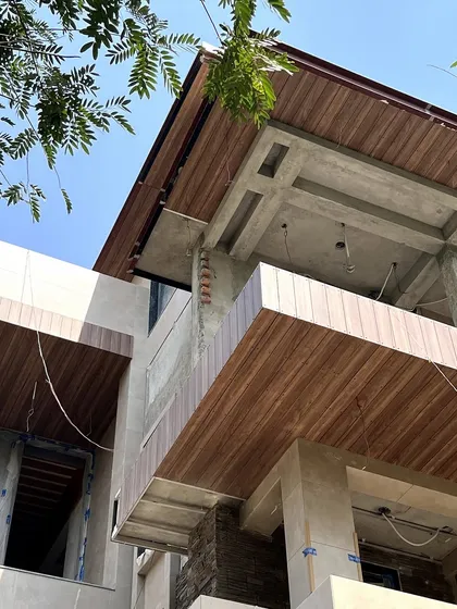 The facade of our upcoming residence at DLF Phase 1 under construction. The design creates a juxtaposition of balconies and projections to add detail and playfulness to the exterior.
