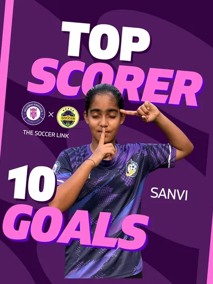 Celebrating our U17 Top Scorer, Sanvi, who netted 10 goals in The Soccer Link tournament.
