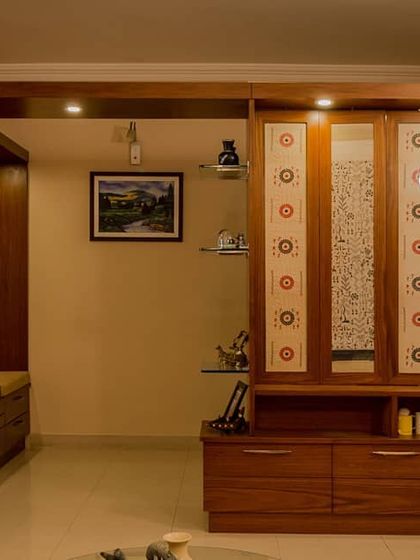 The partition panels aligned to show a third pattern combination. The ability to mix and match the panels provides endless visual possibilities within the same piece of furniture.