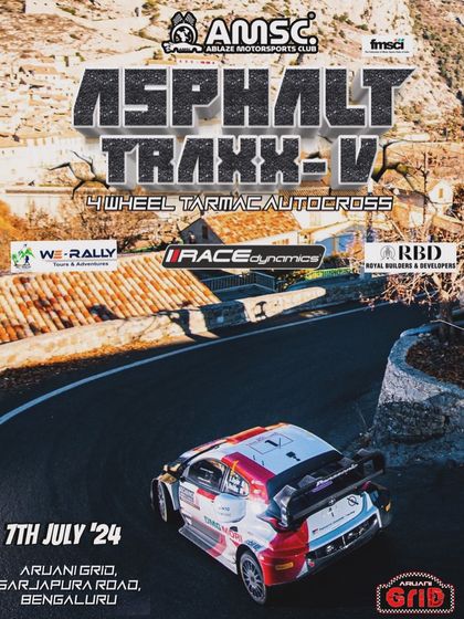 A promotional graphic for the AMSC Asphalt Traxx V autocross event, showcasing the professional partners and sponsors we attract.