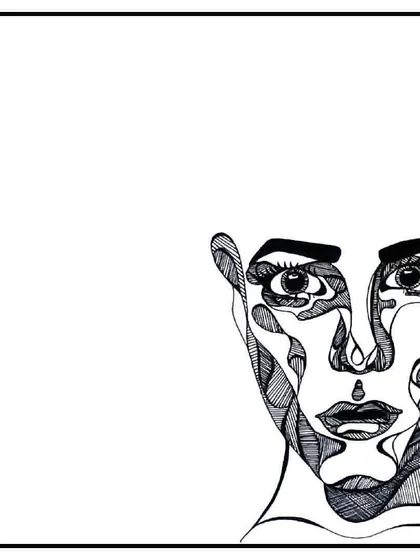 A complex, abstract face created with a single continuous line. This ink drawing is my interpretation of Stephen King's idea that "Quiet people have the loudest minds."