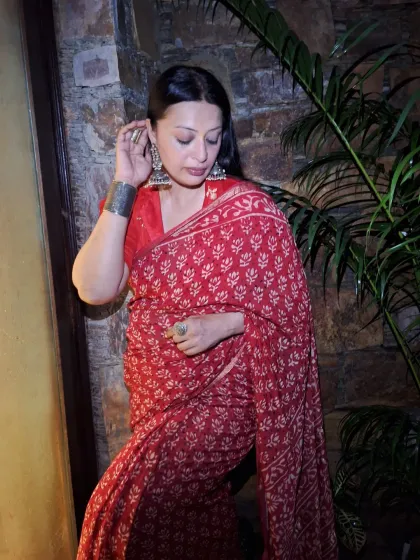A classic red block-printed saree from my personal collection. Paired with heavy silver jhumkas and bangles, this is a timeless look that celebrates traditional Indian crafts.