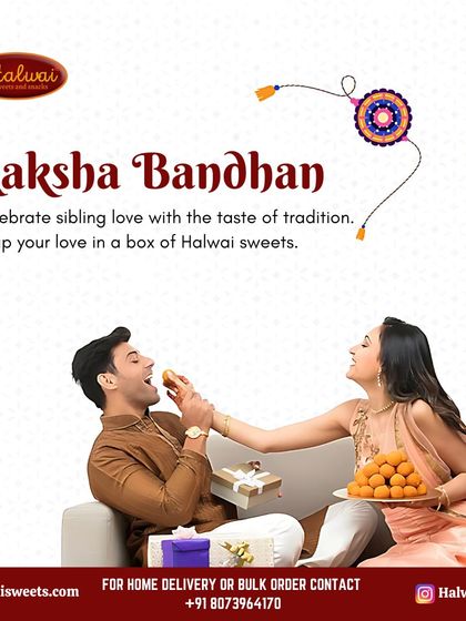 Celebrate sibling love with the taste of tradition this Raksha Bandhan. A sister feeds her brother a ladoo from our festive collection, a moment that captures the essence of the festival.