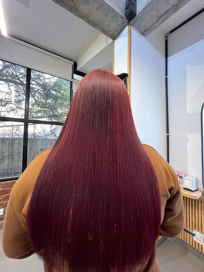 A beautiful example of a deep red-violet color. The shade is rich and luxurious, perfect for a sophisticated yet bold look.