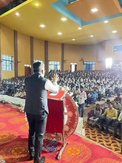 A view from behind the podium, showing the thousands of young faces I had the privilege of addressing.