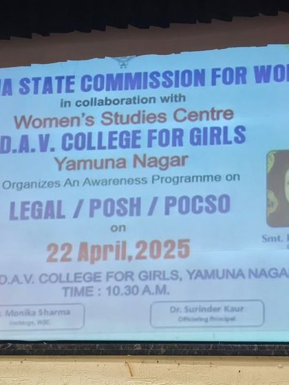 The event banner for the awareness program organized by the Haryana State Commission for Women at D.A.V. College for Girls, where I was an invited speaker.