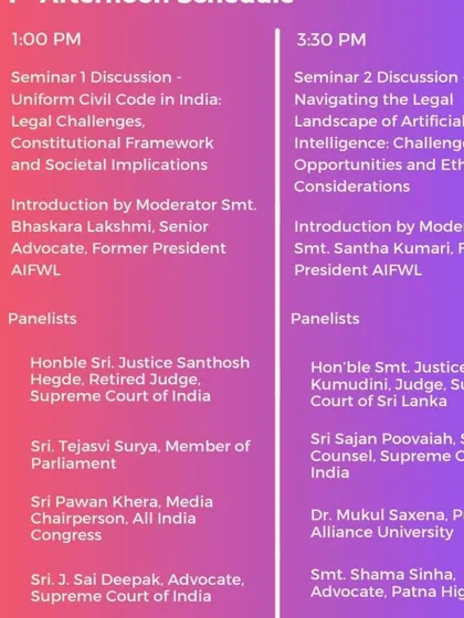 The schedule for a conference on the Uniform Civil Code in Bengaluru. I participated as a panelist, presenting the legal, constitutional, and societal arguments for the UCC.