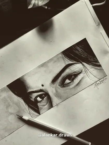 A graphite pencil sketch of a woman's expressive eyes. I aimed for a retro, 90s feel with this piece, focusing on the emotion conveyed through her gaze.