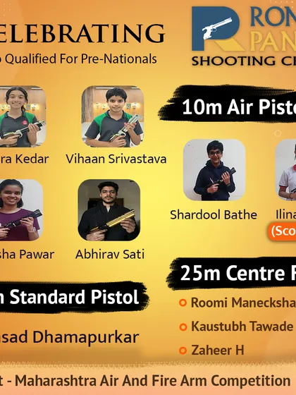 We celebrate our athletes who qualified for the Pre-Nationals. Their success across 10m Air Pistol, 25m Standard Pistol, and 25m Centre Fire events demonstrates the comprehensive and high-level training we provide.