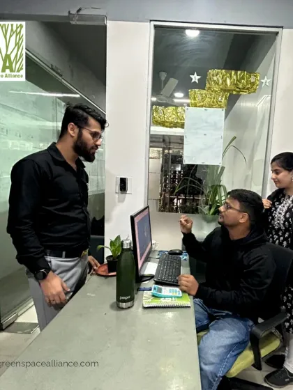 A candid moment of team collaboration in our office during a festive day. We foster a work environment where discussion and teamwork are a natural part of our daily routine, blending professionalism with a strong sense of camaraderie.