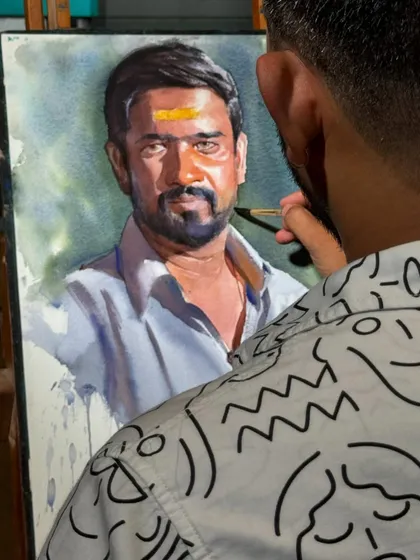 A close-up of me adding the final details to the portrait during the demo.