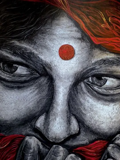 This is 'Visalakshi,' one of my largest and most emotionally intense acrylic portraits. I aim to capture not just a likeness, but the soul and the stories held within a person's eyes. If you are looking for a soulful portrait that tells a deep, personal story, this is the kind of connection I seek to create.