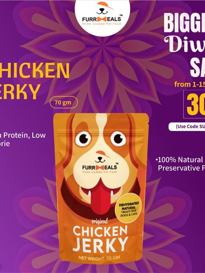 My Chicken Jerky is a high-protein, low-calorie, and 100% natural treat. It's the perfect way to show your love during festive times like Diwali or any day of the year.