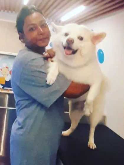 A happy doggo and a happy pet parent. This is the result we strive for with every appointment.