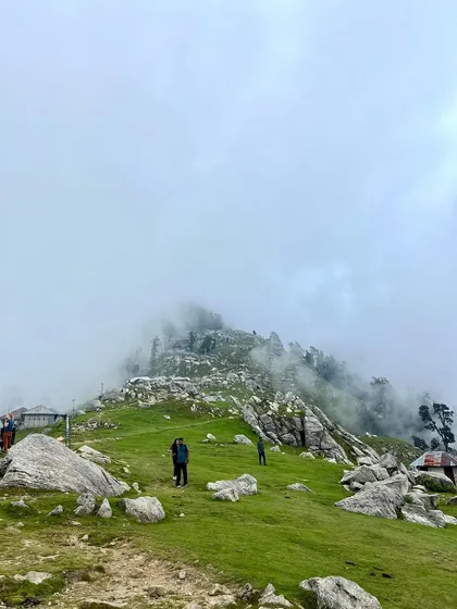 The misty and mysterious atmosphere at Triund top, where clouds often roll in and transform the landscape completely.