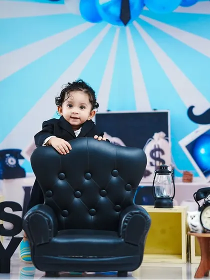 Who's the boss? This little guy is, in our Boss Baby themed shoot, complete with a tiny armchair and a briefcase full of money.