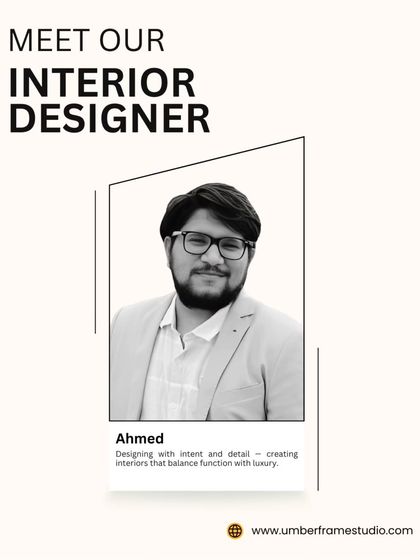 Meet our Interior Designer, Ahmed. He designs with intent and detail, creating interiors that perfectly balance function with luxury.