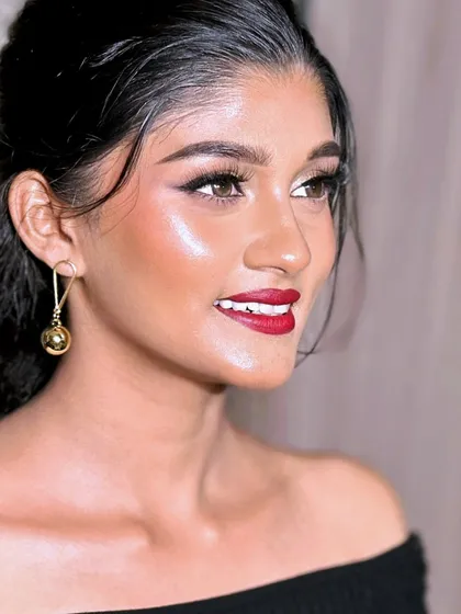 A close-up on the 'glass skin' effect, showing the beautiful highlight and skin texture.