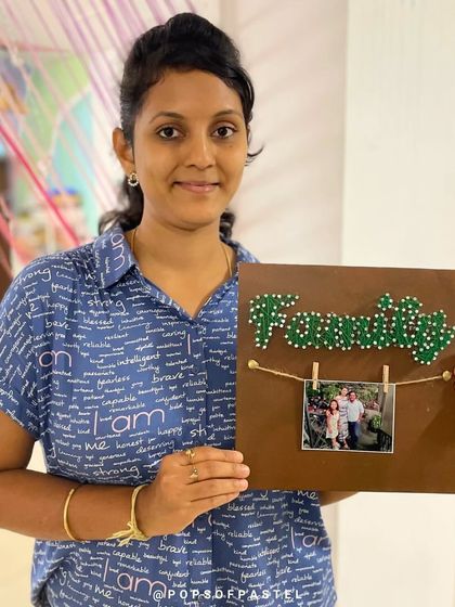 Another beautiful "Family" photo frame string art, ready to be gifted or hung on the wall.