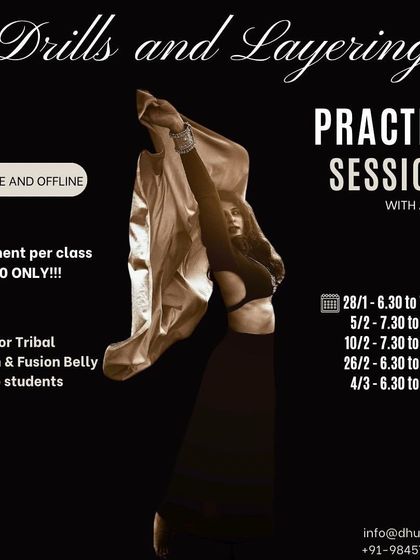 Rise and shine with drills and layers. These online and offline practice sessions are perfect for refining movement and building flow, open to all our belly dance students.