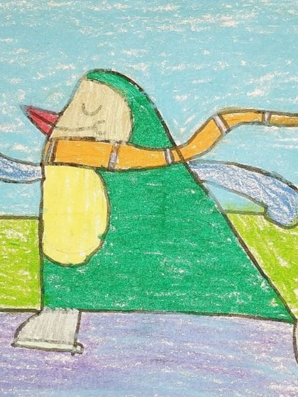 This abstract penguin drawing uses simple geometric shapes to create a stylized and modern character, showing that art can be interpreted in many ways.