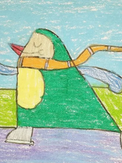 This abstract penguin drawing uses simple geometric shapes to create a stylized and modern character, showing that art can be interpreted in many ways.