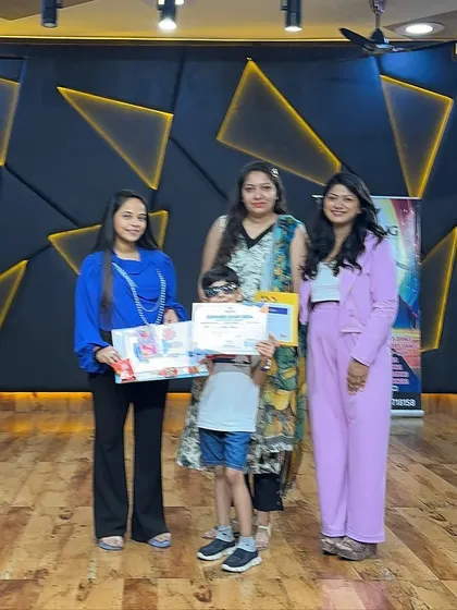 Another one of our bright stars being felicitated. We make sure every child's effort and enthusiasm is recognized, creating a positive and encouraging end to their summer camp experience.