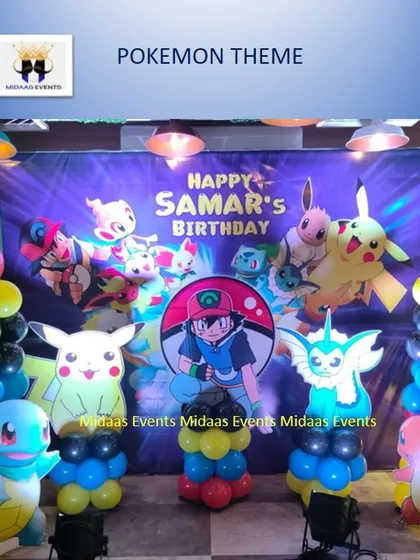Another look at the vibrant Pokémon setup. The use of character cutouts and themed colors like red, yellow, and blue instantly brings the popular animated series to life.
