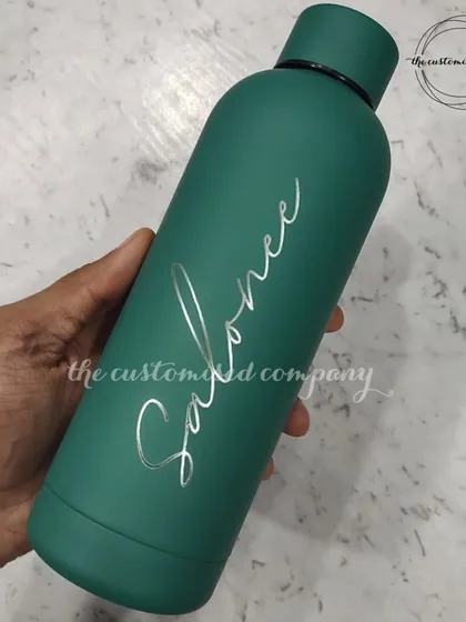 Our new personalized insulated bottles are available in a range of amazing colors. This elegant forest green bottle is customized with a name in a beautiful silver script.