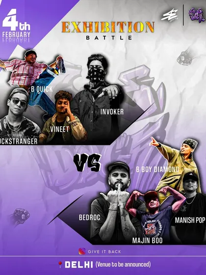 The official poster for an exhibition battle, Team Invoker vs Team Bedroc. It's a showcase of some of the most experienced dancers in the scene.