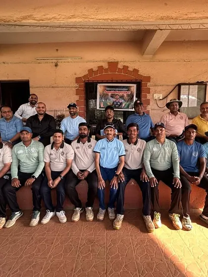 Our coaching and support staff pictured with Saurabh Netravalkar. This reflects the team effort behind the success of our players.