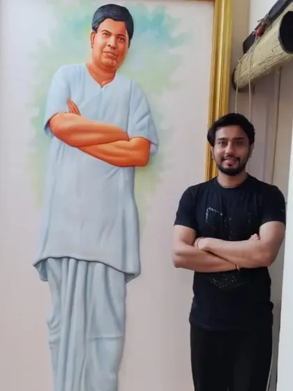 A portrait of Acharya Balkrishna, a close associate of Swami Ramdev. This painting was created to honor his contributions to Ayurveda and Indian traditions.