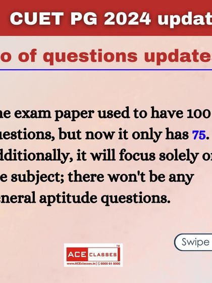 Information regarding the change in the number of questions for CUET PG 2024. The paper will now have 75 subject-specific questions instead of 100, with no general aptitude section.