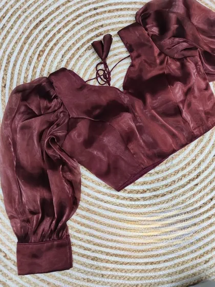A beautiful mauve-brown shade in my organza balloon sleeve blouse collection.