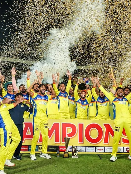 The taste of victory. This is the culmination of months of hard work, celebrating the Maharaja T20 championship win with the Mysuru Warriors. Pure passion and team spirit on display.