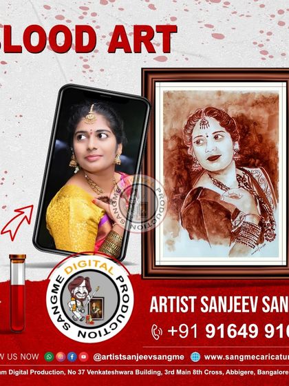 This blood art portrait was created from a client's photograph, transforming her image into a timeless piece of art. The rich, red tones of the blood create a warmth and depth that is truly captivating.