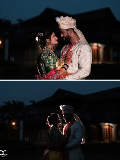 Dramatic and romantic. These portraits use backlighting to create a beautiful silhouette of the couple, highlighting their connection against the evening sky.