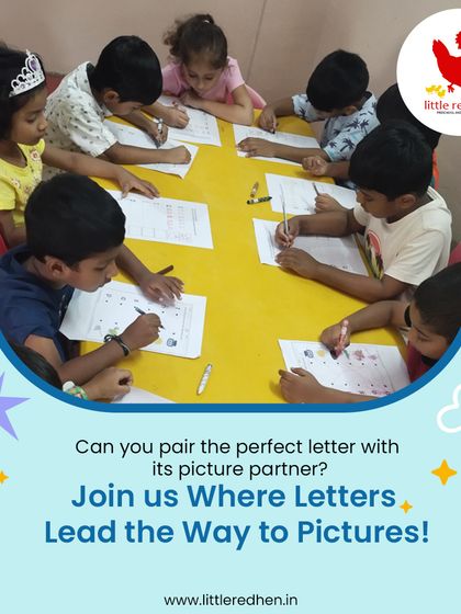 A close-up shot of children focused on their letter and picture pairing activity. It's wonderful to see them developing concentration and early literacy skills while having fun together.