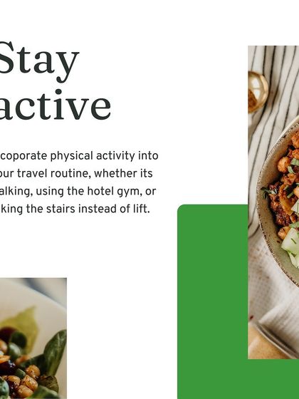 To stay healthy while traveling, stay active. Incorporate physical activity into your travel routine, whether it's walking, using the hotel gym, or taking the stairs.