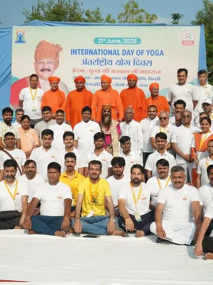 A group photo with participants and fellow teachers after the International Day of Yoga event. It is a joy to collaborate with others who are dedicated to spreading the light of yoga.