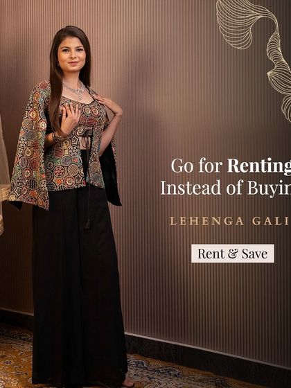 Go for renting instead of buying. This black palazzo set with a multi-colored jacket is a versatile and stylish option for any party.