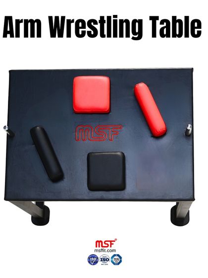 An overhead view of the Arm Wrestling Table, showing the pads and pins.