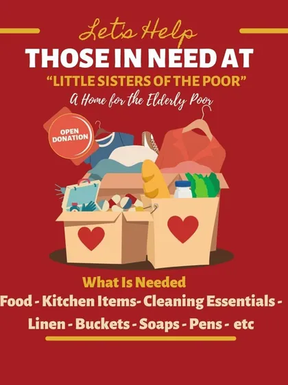 An announcement for our donation drive for The Little Sisters of the Poor. Our 'Togetherness Initiative' is not just about music, but also about providing material support to those in need.