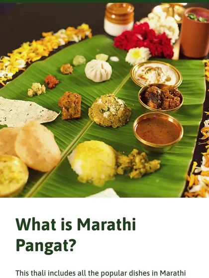 This screenshot from our website shows a glimpse of the full meal. Our Pangat includes a variety of popular Marathi dishes like puran poli, masale bhaat, and different bhajis, offering a complete and satisfying feast.