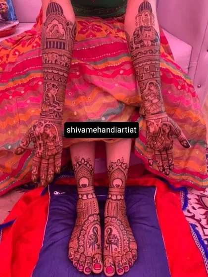 A complete bridal set where the hands tell the story of the wedding rituals, and the feet are adorned with beautiful swan motifs.