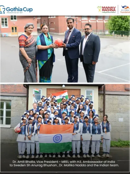 Our Vice President Dr. Amit Bhalla with the Ambassador of India to Sweden and the Indian team at the Gothia Cup. A proud moment of diplomatic support for our young athletes.