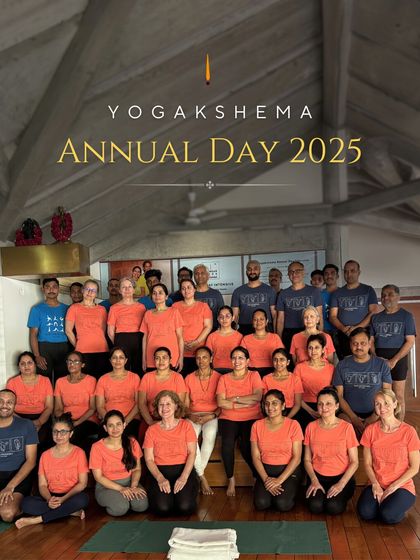 Our Yogakshema family portrait from the 2025 Annual Day. This image captures the spirit of our community, a diverse group of individuals on a shared journey of growth.