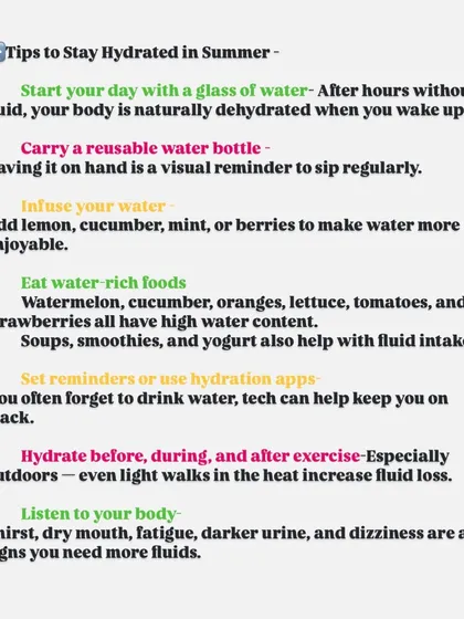 Staying hydrated is crucial, especially in the summer. This series explains why it's important, how much water you need, and simple tips to help you drink more water throughout the day.